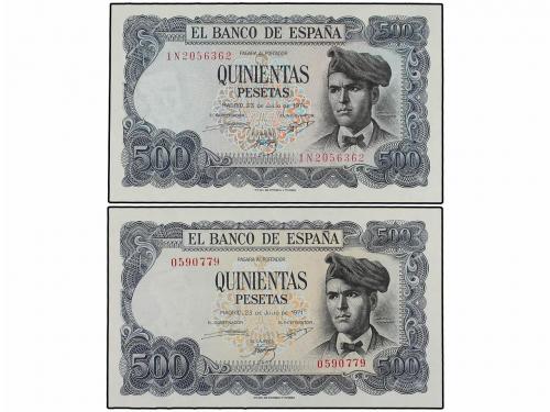 ESTADO ESPAÑOL. Lote 2 billetes 500 Pesetas. 23 Julio 1971. 