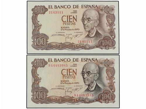 ESTADO ESPAÑOL. Lote 2 billetes 100 Pesetas. 17 Noviembre 19