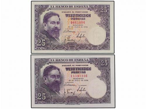 ESTADO ESPAÑOL. Lote 2 billetes 25 Pesetas. 22 Julio 1954. A