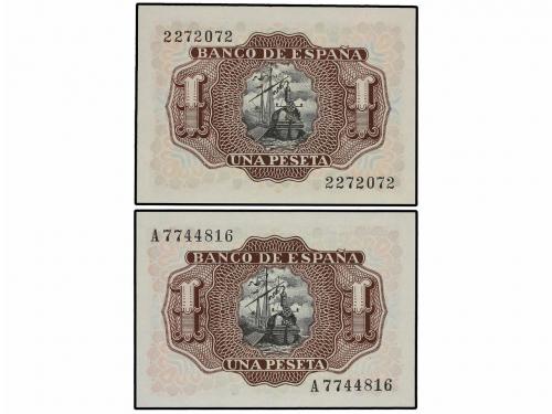 ESTADO ESPAÑOL. Lote 2 billetes 1 Peseta. 22 Julio 1953. Mar