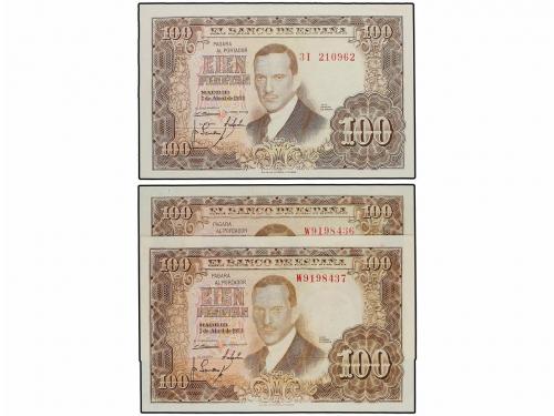 ESTADO ESPAÑOL. Lote 3 billetes 100 Pesetas. 7 Abril 1953. R