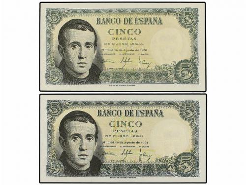 ESTADO ESPAÑOL. Lote 2 billetes 5 Pesetas. 16 Agosto 1951. B
