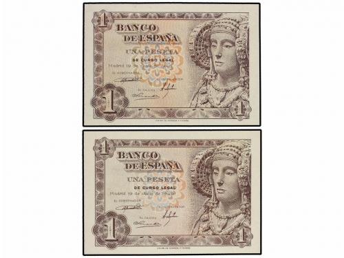 ESTADO ESPAÑOL. Lote 2 billetes 1 Peseta. 19 Junio 1948. Dam