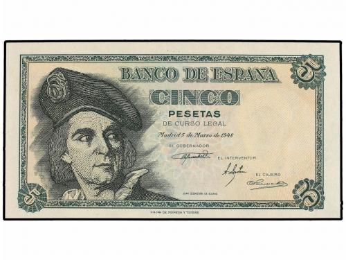 ESTADO ESPAÑOL. 5 Pesetas. 5 Marzo 1948. Elcano. Sin serie.