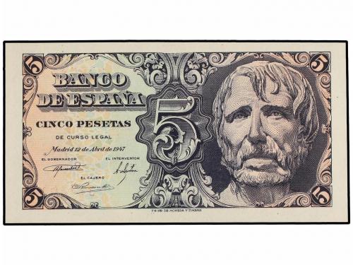 ESTADO ESPAÑOL. 5 Pesetas. 4 Abril 1947. Séneca. Sin serie.