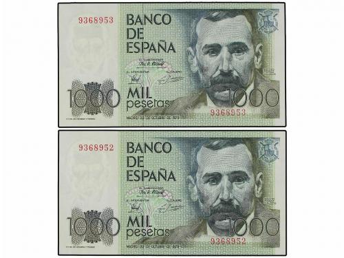 JUAN CARLOS I. Lote 2 billetes 1.000 Pesetas. 23 Octubre 197