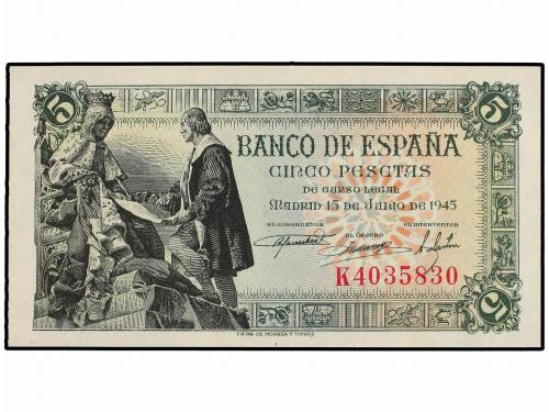 ESTADO ESPAÑOL. 5 Pesetas. 15 Junio 1945. Capitulaciones de 