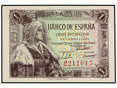 ESTADO ESPAÑOL. 1 Peseta. 15 Junio 1945. Isabel "La Católica