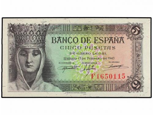 ESTADO ESPAÑOL. 5 Pesetas. 13 Febrero 1943. Isabel "La Catól