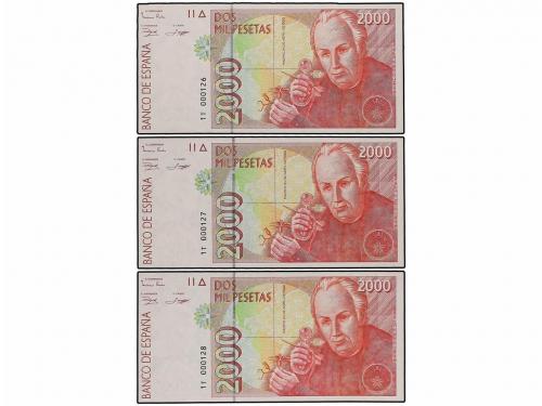 JUAN CARLOS I. Lote 3 billetes 2.000 Pesetas. 24 Abril 1992