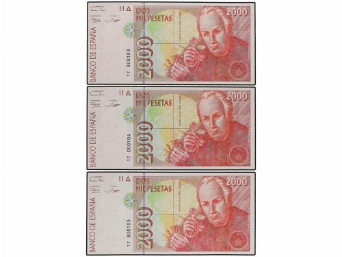 JUAN CARLOS I. Lote 3 billetes 2.000 Pesetas. 24 Abril 1992