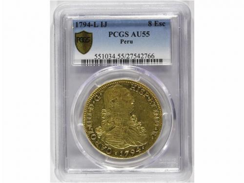 CARLOS IV. 8 Escudos. 1794. LIMA. I.J. BELLA. Gran parte de 