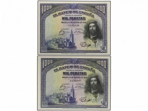 GUERRA CIVIL, ZONA REPUBLICANA. Lote 2 billetes 1.000 Peseta