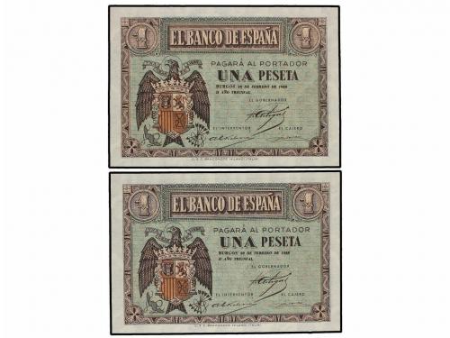 ESTADO ESPAÑOL. Lote 2 billetes 1 Peseta. 28 Febrero 1938. S
