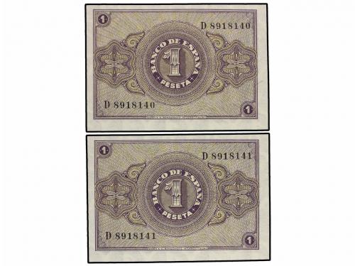 ESTADO ESPAÑOL. Lote 2 billetes 1 Peseta. 28 Febrero 1938. S