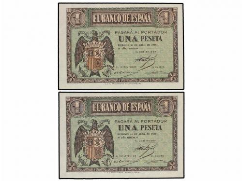 ESTADO ESPAÑOL. Lote 2 billetes 1 Peseta. 30 Abril 1938. Ser