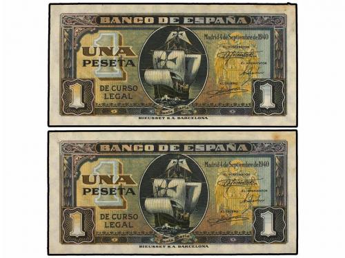 ESTADO ESPAÑOL. Lote 2 billetes 1 Peseta. 4 Septiembre 1940.