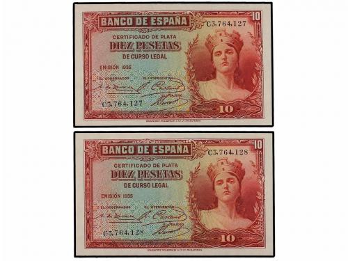 GUERRA CIVIL, ZONA REPUBLICANA. Lote 2 billetes 10 Pesetas. 