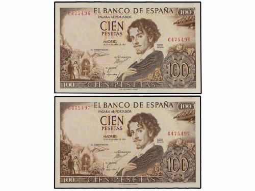 ESTADO ESPAÑOL. Lote 2 billetes 100 Pesetas. 19 Noviembre 19