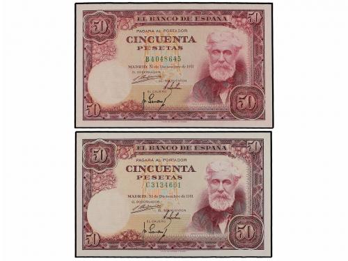 ESTADO ESPAÑOL. Lote 2 billetes 50 Pesetas. 31 Diciembre 195
