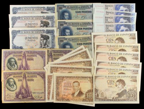 BANCO DE ESPAÑA. Lote 54 billetes 5 a 1.000 Pesetas. 1925 a 