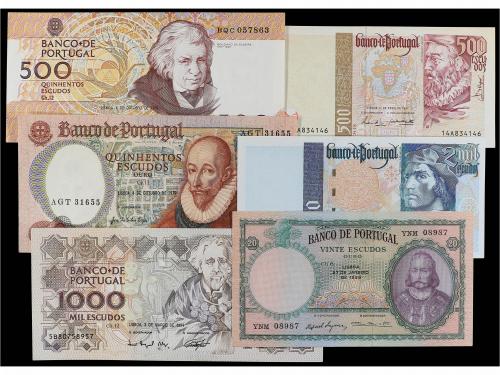 BILLETES EXTRANJEROS. Lote 6 billetes 20, 500 (3), 1.000 y 2
