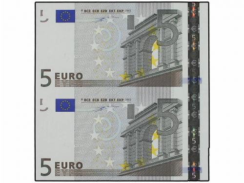 EMISIONES EN EUROS. Lote 2 billetes 5 Euros. 1 Enero 2002. P