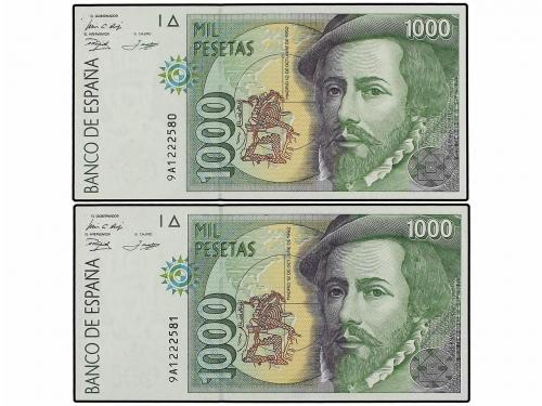 JUAN CARLOS I. Lote 2 billetes 1.000 Pesetas. 12 Octubre 199
