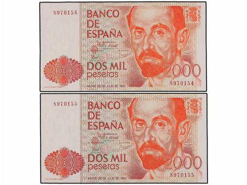 JUAN CARLOS I. Lote 2 billetes 2.000 Pesetas. 22 Julio 1980.