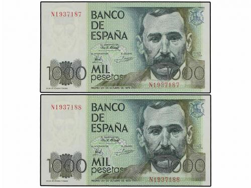 JUAN CARLOS I. Lote 2 billetes 1.000 Pesetas. 23 Octubre 197