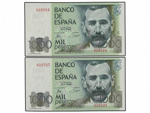 JUAN CARLOS I. Lote 2 billetes 1.000 Pesetas. 23 Octubre 197