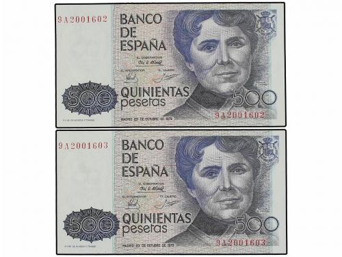 JUAN CARLOS I. Lote 2 billetes 500 Pesetas. 23 Octubre 1979.