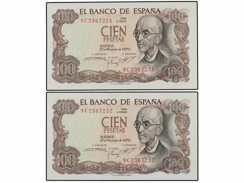 ESTADO ESPAÑOL. Lote 2 billetes 100 Pesetas. 17 Noviembre 19