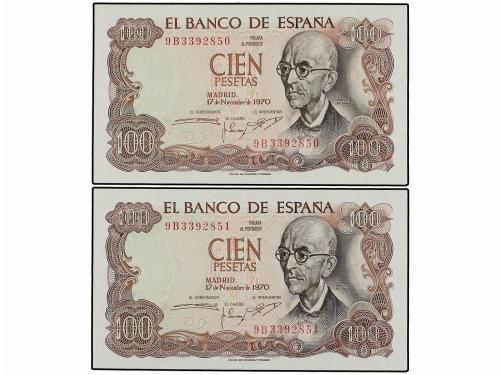 ESTADO ESPAÑOL. Lote 2 billetes 100 Pesetas. 17 Noviembre 19