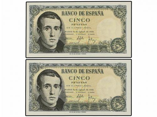 ESTADO ESPAÑOL. Lote 2 billetes 5 Pesetas. 16 Agosto 1951. B