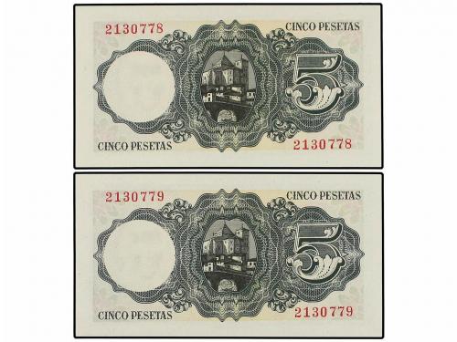 ESTADO ESPAÑOL. Lote 2 billetes 5 Pesetas. 16 Agosto 1951. B