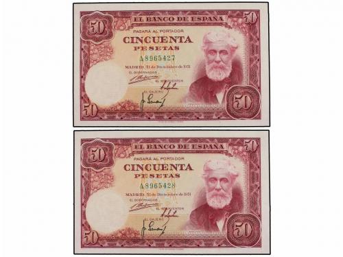 ESTADO ESPAÑOL. Lote 2 billetes 50 Pesetas. 31 Diciembre 195