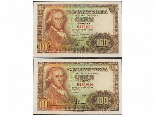 ESTADO ESPAÑOL. Lote 2 billetes 100 Pesetas. 2 Mayo 1948. Ba