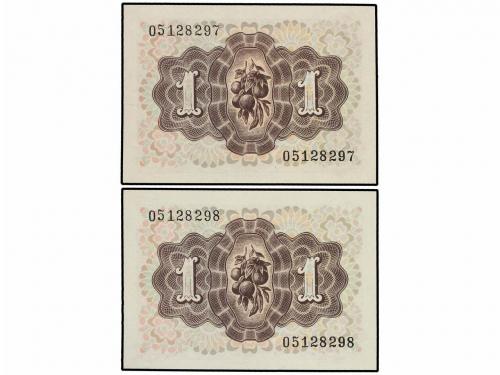 ESTADO ESPAÑOL. Lote 2 billetes 1 Peseta. 19 Junio 1948. Dam