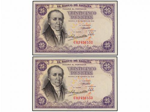 ESTADO ESPAÑOL. Lote 2 billetes 25 Pesetas. 19 Febrero 1946.