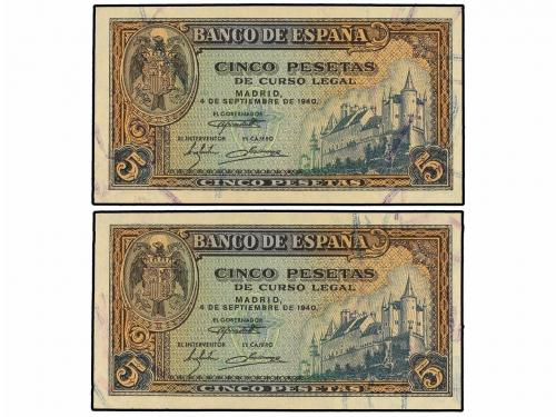 ESTADO ESPAÑOL. Lote 2 billetes 5 Pesetas. 4 Septiembre 1940