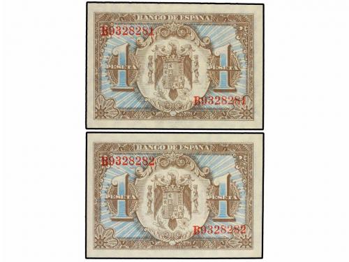 ESTADO ESPAÑOL. Lote 2 billetes 1 Peseta. 1 Junio 1940. Hern