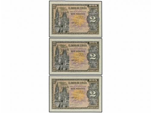 ESTADO ESPAÑOL. Lote 3 billetes 2 Pesetas. 30 Abril 1938. Ca