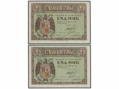 ESTADO ESPAÑOL. Lote 2 billetes 1 Peseta. 30 Abril 1938. Ser