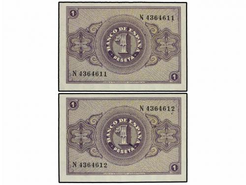 ESTADO ESPAÑOL. Lote 2 billetes 1 Peseta. 30 Abril 1938. Ser