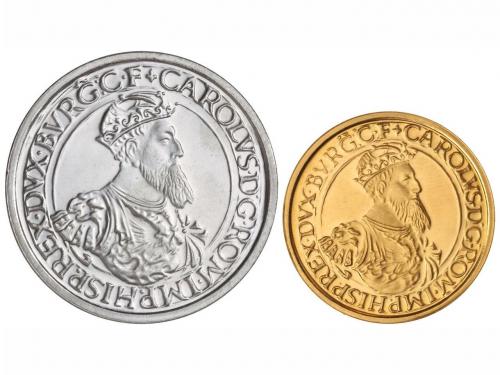 BÉLGICA. Lote 2 monedas 5 y 50 Ecu. 1987. AU y AR. Carlos V.
