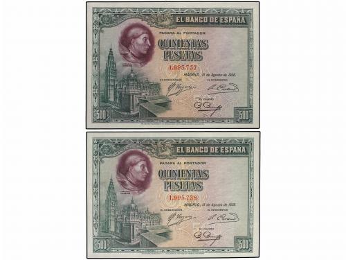 GUERRA CIVIL, ZONA REPUBLICANA. Lote 2 billetes 500 Pesetas.