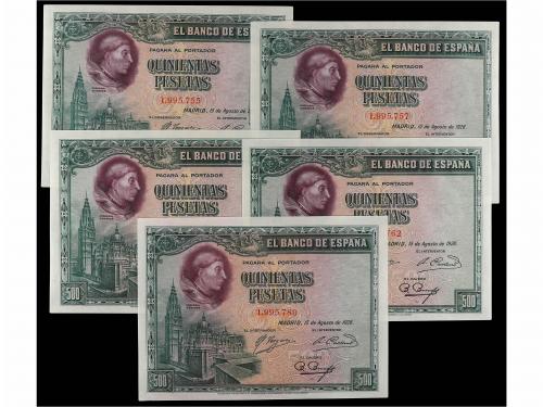 GUERRA CIVIL, ZONA REPUBLICANA. Lote 5 billetes 500 Pesetas.