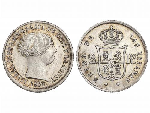 ISABEL II. 2 Reales. 1852. SEVILLA. 2,69 grs. Pátina y brill