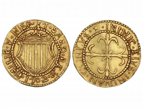 FELIPE V. Escudo de Oro. 1702. CAGLIARI. 3,20 grs. (Leves ra